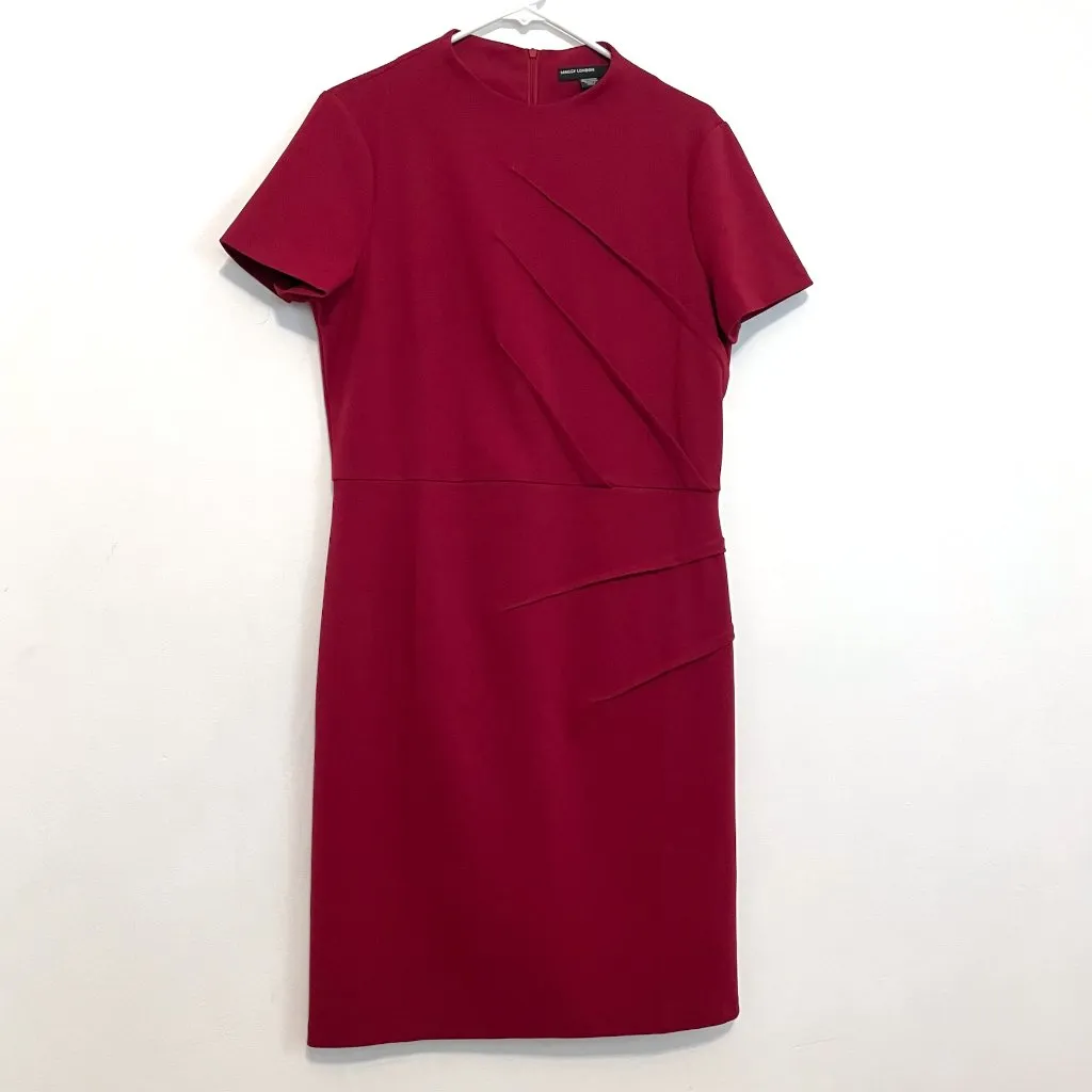 MAGGY LONDON Pintuck Detailed Mock Neck Dress Red Short Sleeve Sheath Dress 12 - Image 3