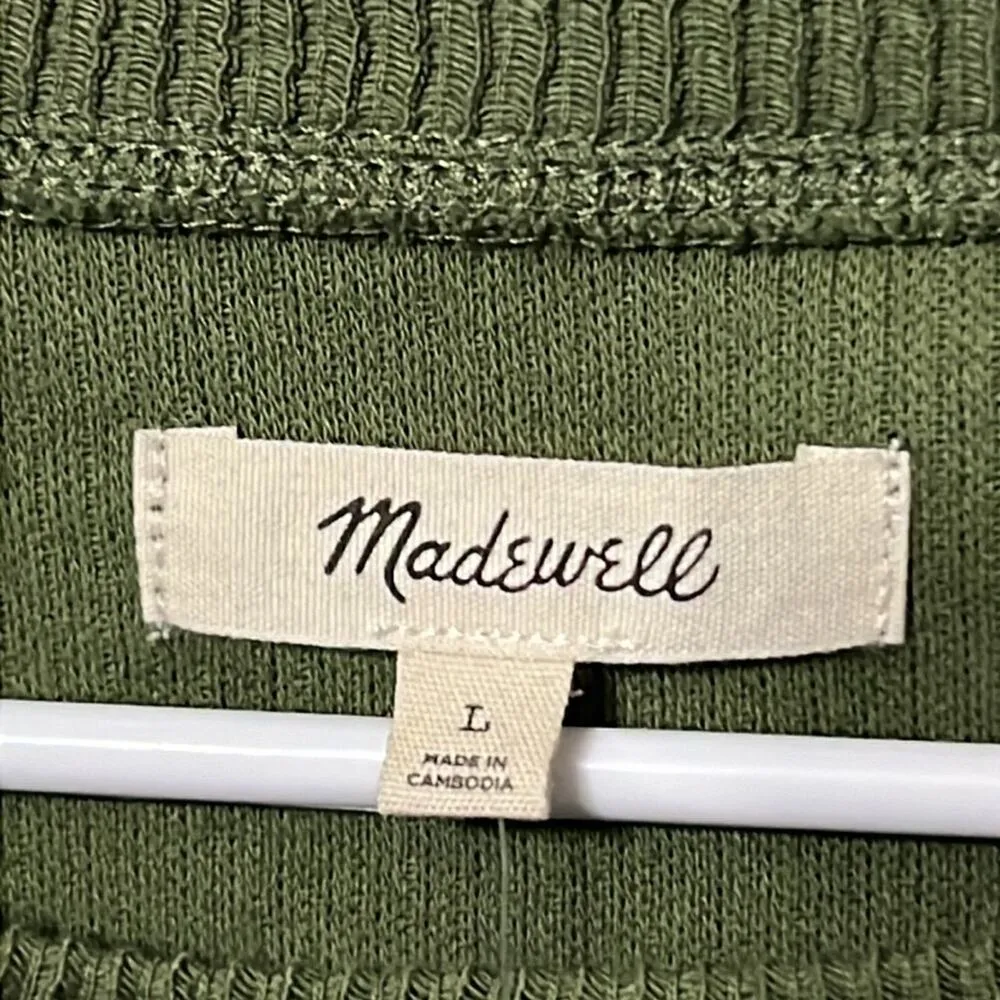 Madewell size large lusterweave crop shirt long sleeve tie front ribbed green - Image 5