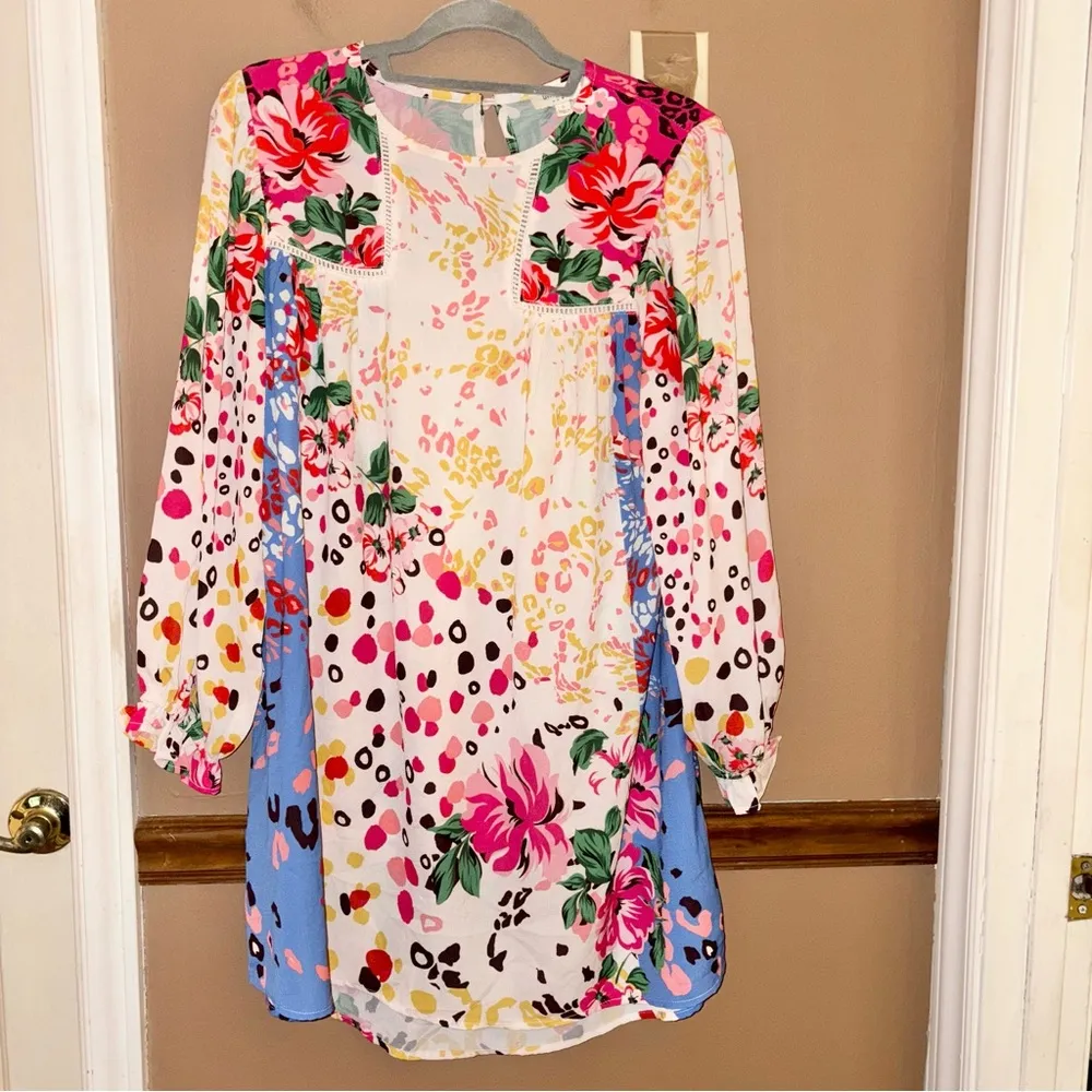 Umgee mixed print floral animal print polka dot balloon sleeve dress size small‎ - Image 2