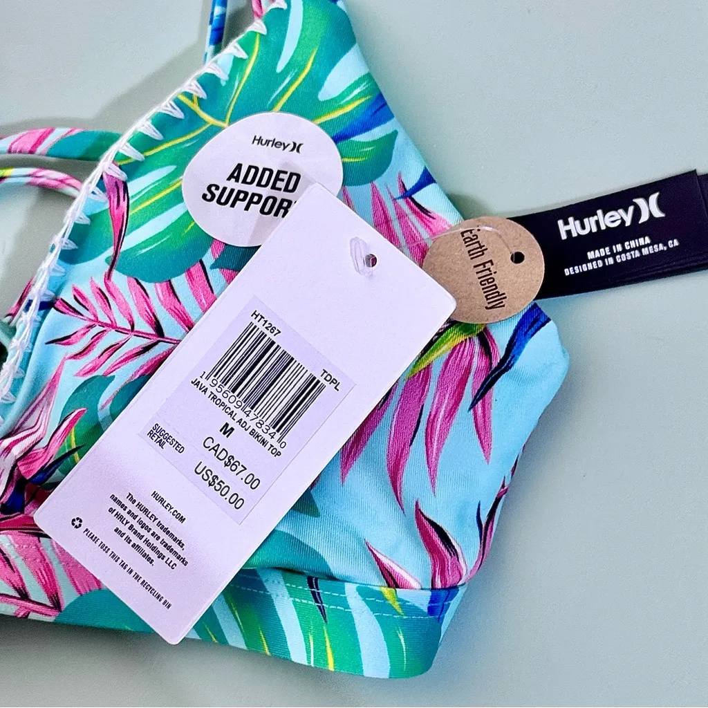 Hurley NWT  Women’s Java Tropical Adjustable Bikini Top – Medium - Image 7