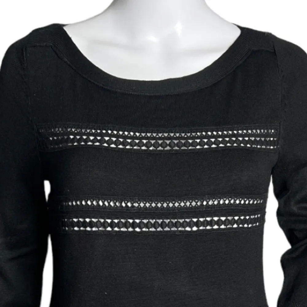 White House Black Market Sweater Women XS Black White Embroidered Stripe Neutral - Image 4