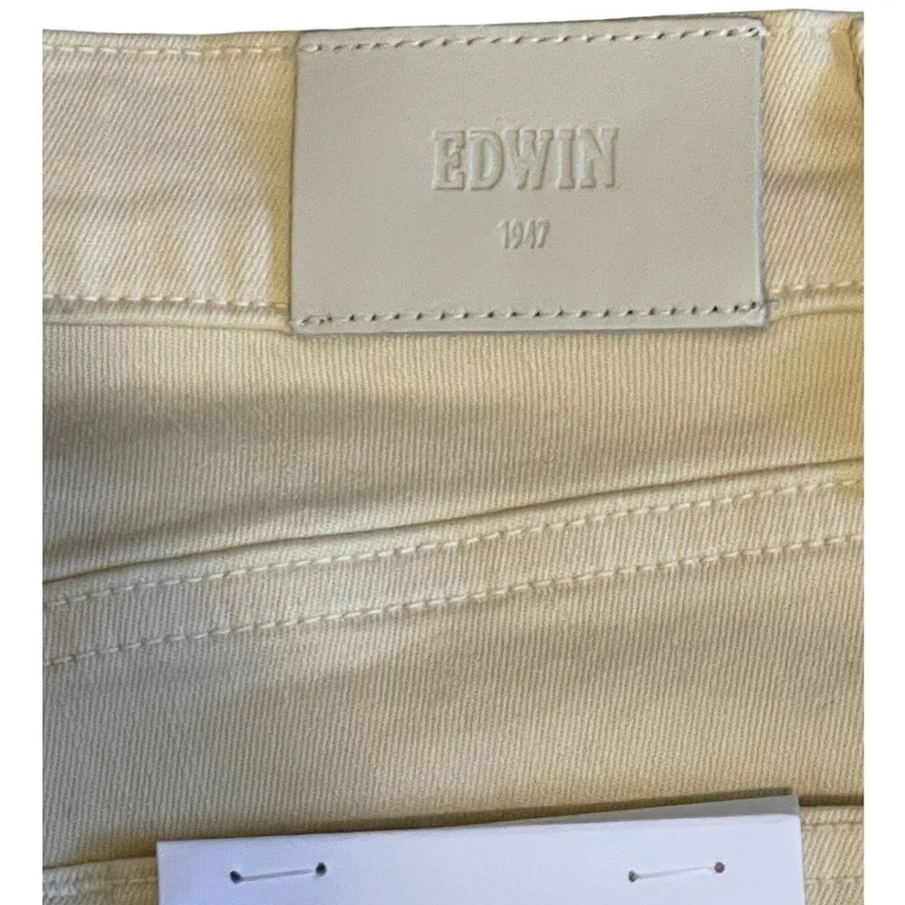 Edwin Endurance Mid Rise Bree Skinny Jeans Raw Hem Daisyness 25 x 26 NWT FLAW Yellow - Image 4