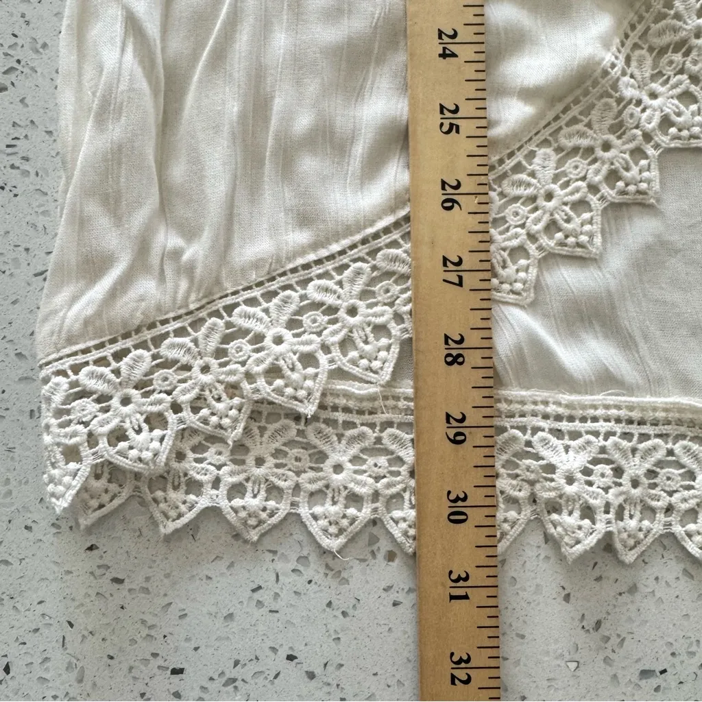 Women's‎ Boho Flowy Cream Crochet Lace Trim Bell Sleeve Kimono Duster Size Small - Image 8