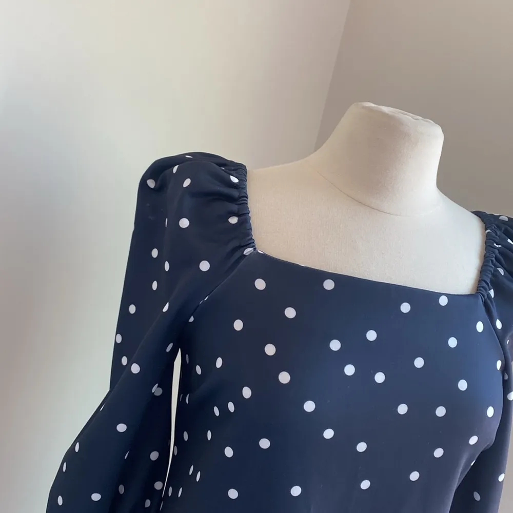 ASOS Puff Sleeve Dress Womens Sz 6 Navy Polka Dot Square Neck Mini - Image 2