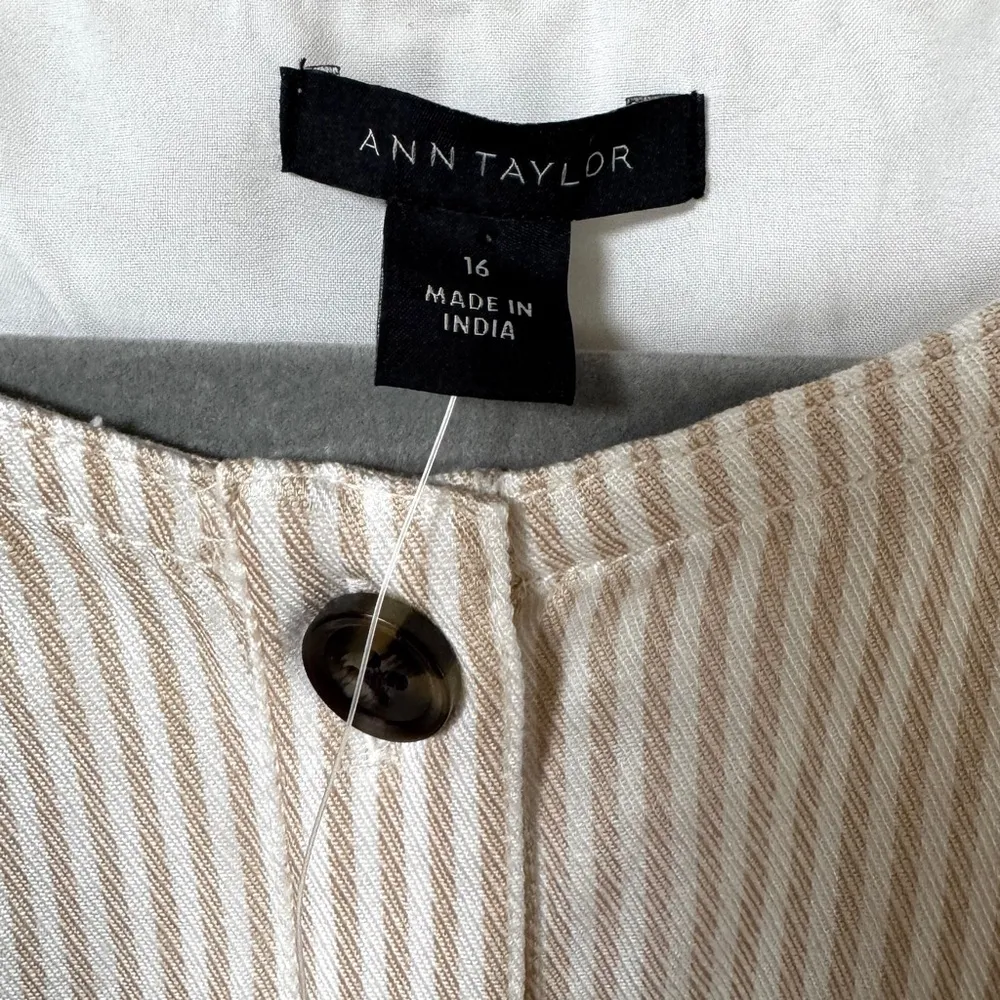 NWT Ann Taylor Toasted Oat Striped Balloon Sleeve Button Front Midi Dress Sz 16 - Image 6