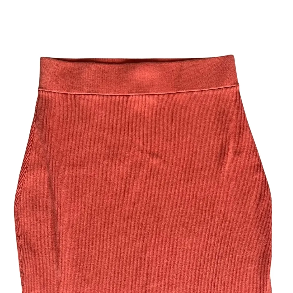 A.L.C. Women’s Mia Stretch Ribbed Knit Orange Midi Pencil Skirt Size Small - Image 3