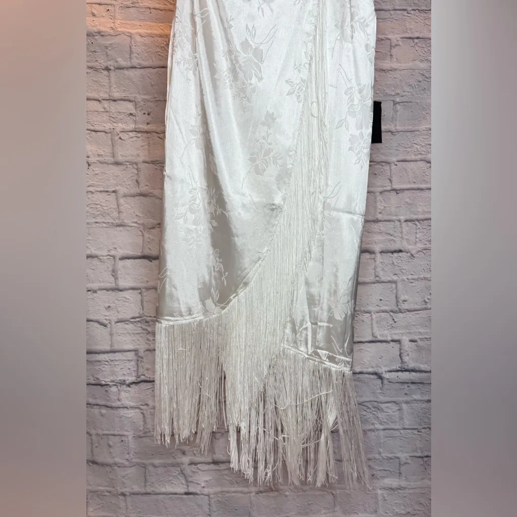 Lulu's Cream Satin Fringe Maxi Dress White Size M - Image 2