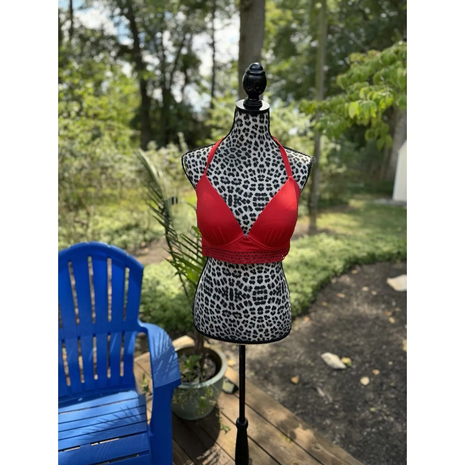 Women's Elastic Trim Triangle Bikini Top Shade & Shore Red size 38D Halter New - Image 7