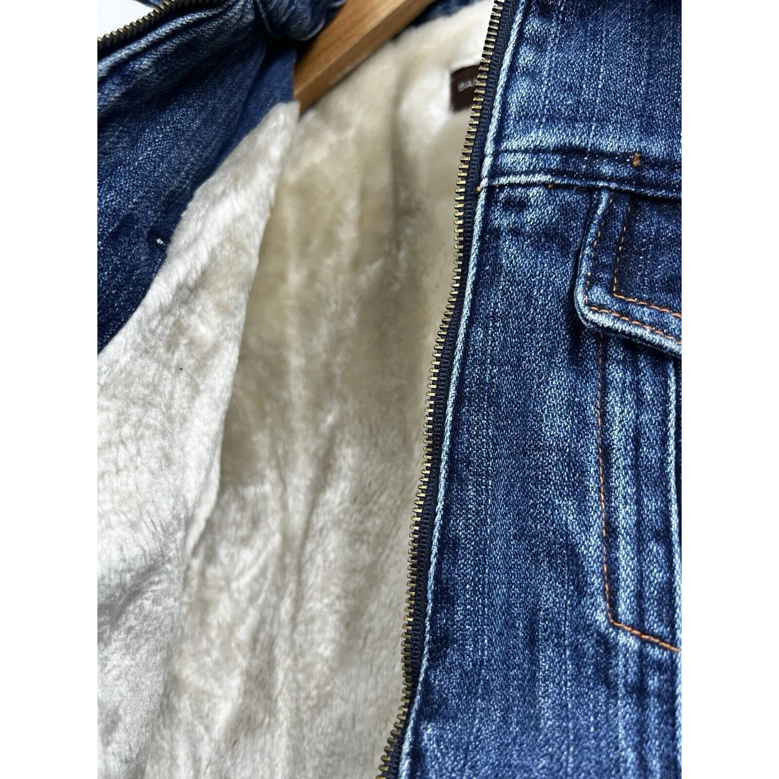 Banana Republic Denim Full‎ Zip Pocket Sherpa Lined Jacket Size XS - Image 5