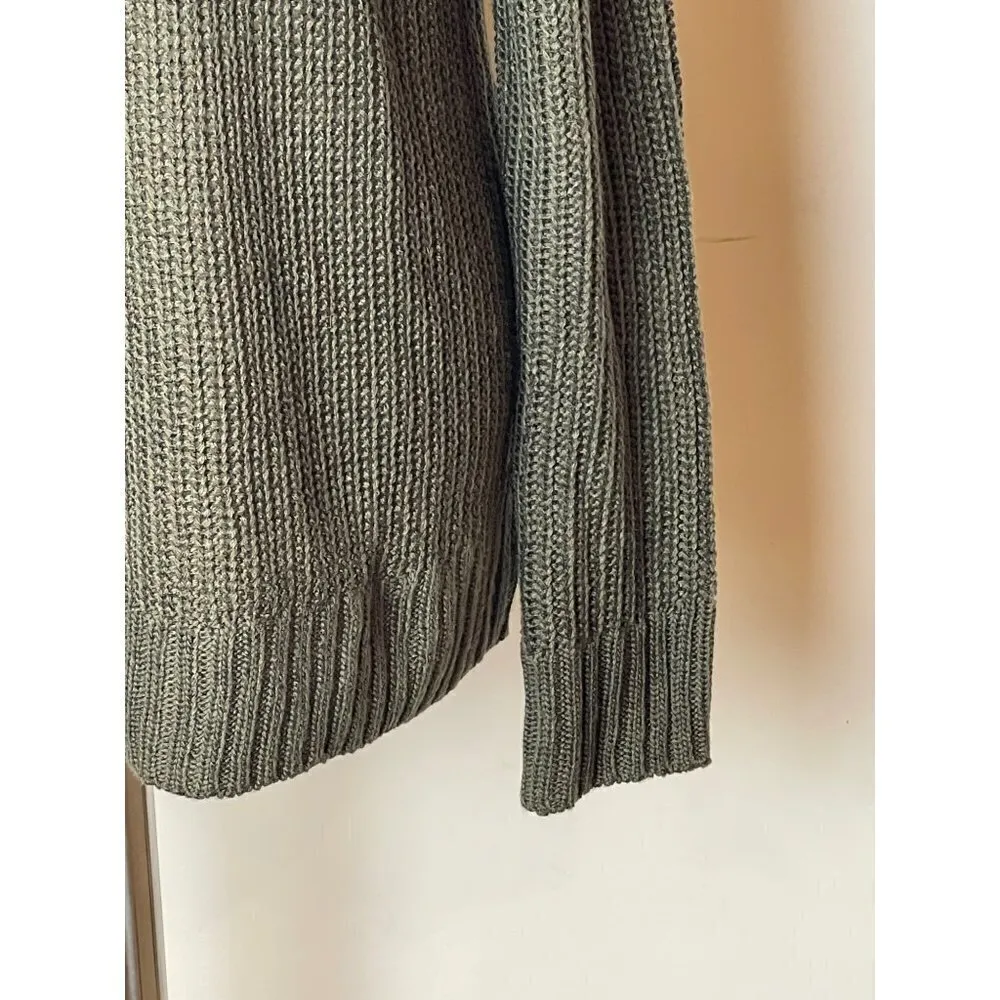 Pink‎ Rose Olive Green V Neckline Striped Sleeve Knit Pullover Sweater Size S - Image 5