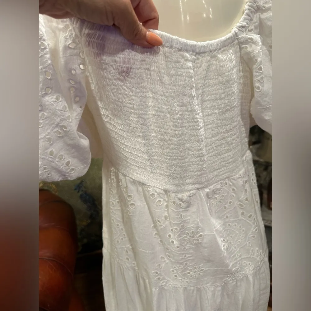 EUC KINGS ROAD WHITE EMBROIDERED MAXI DRESS W RUFFLED GENEROUS SKIRT Size XL - Image 8