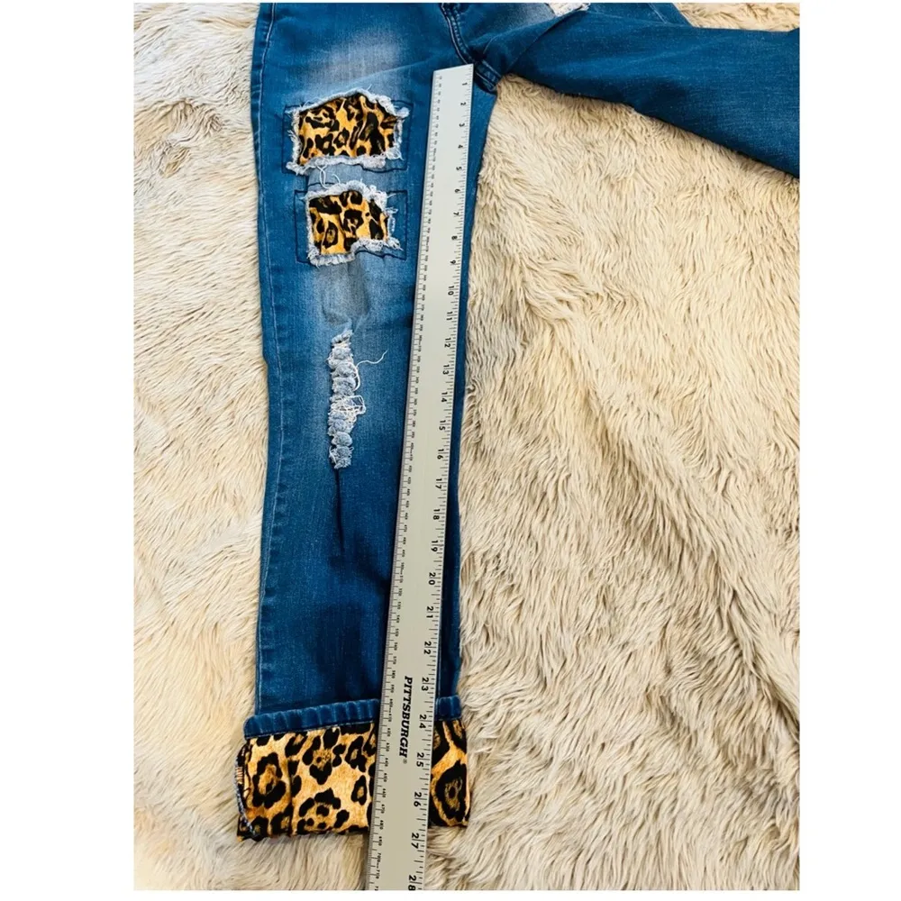 Lucky Blessed Jeans Leopard Print Mid Rise Straight Blue Women Size 6 #4 - Image 14