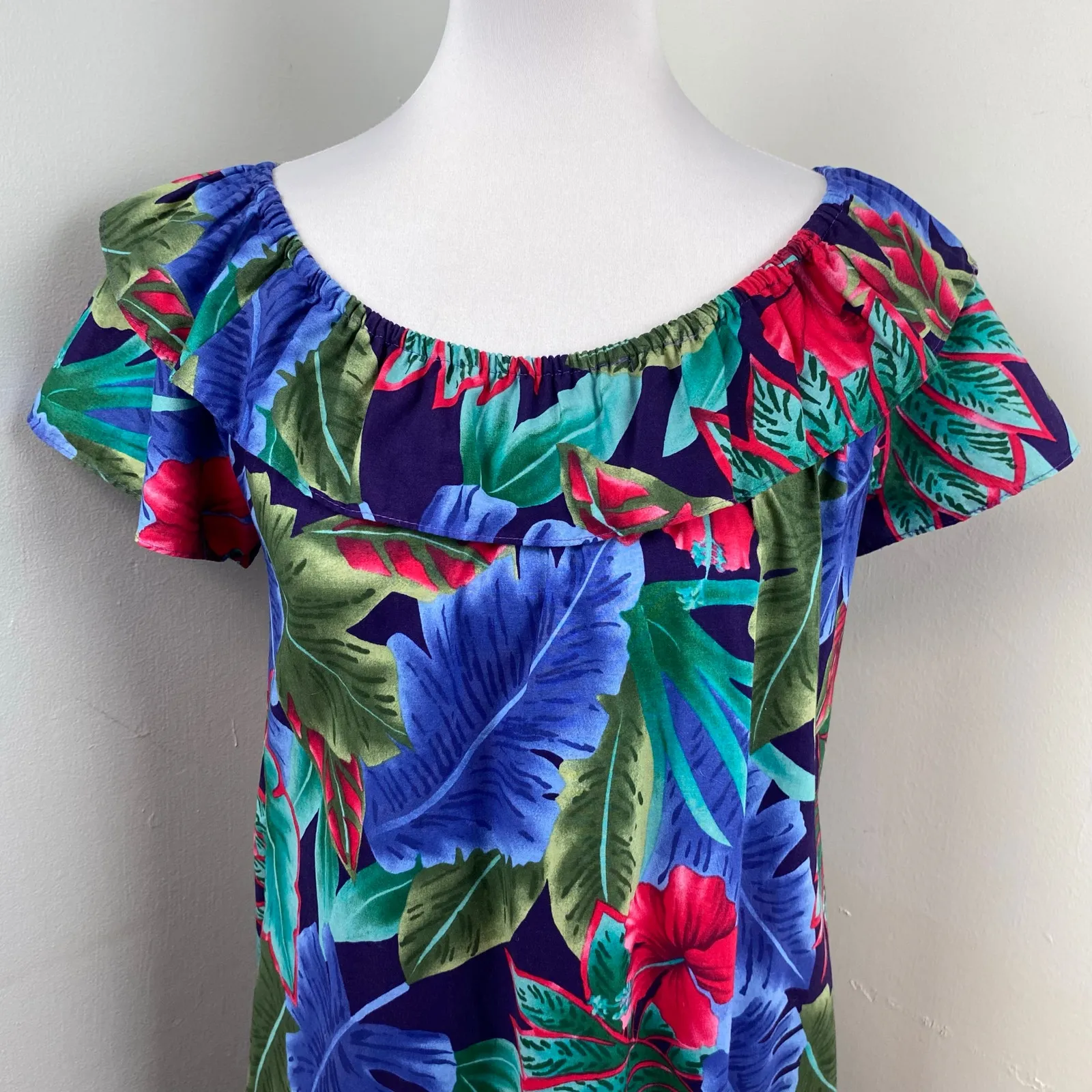 Hilo Hattie Vintage Tropical Floral Hawaiian Dress XS Blue - Image 2