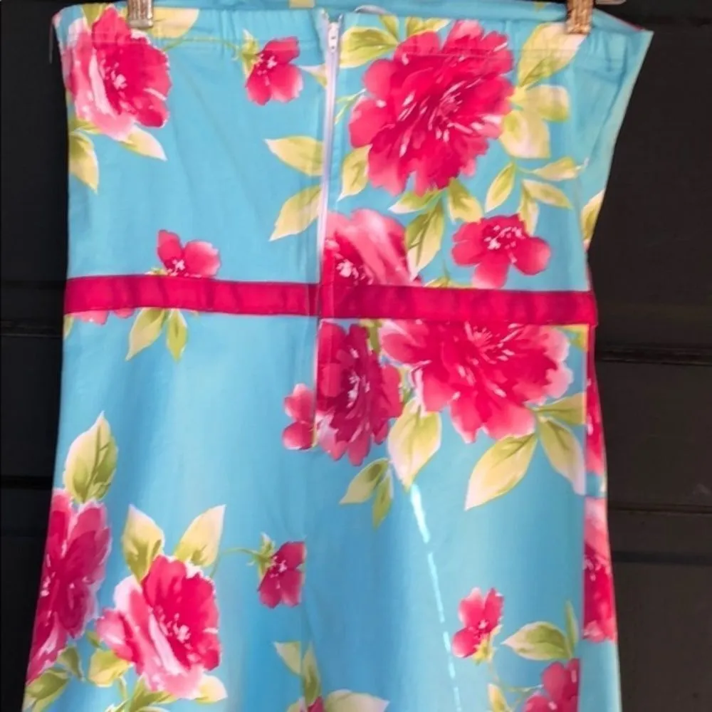 J.T.B. Floral Strapless Dress‎ Blue Size 8 - Image 7