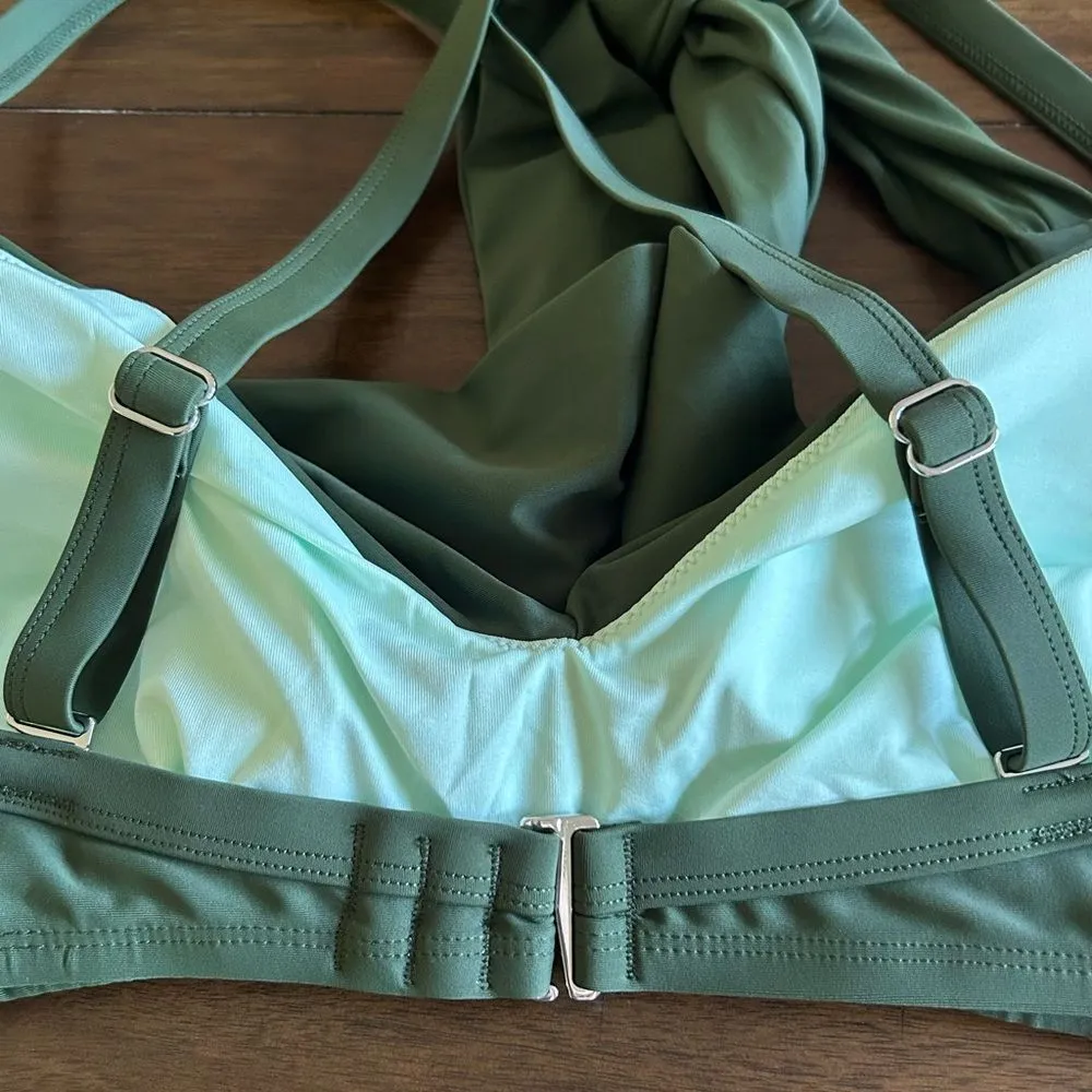 CUPSHE Army Green Bikini High Waisted Wrapped Front Knotted Bottom Size 3X NEW - Image 7