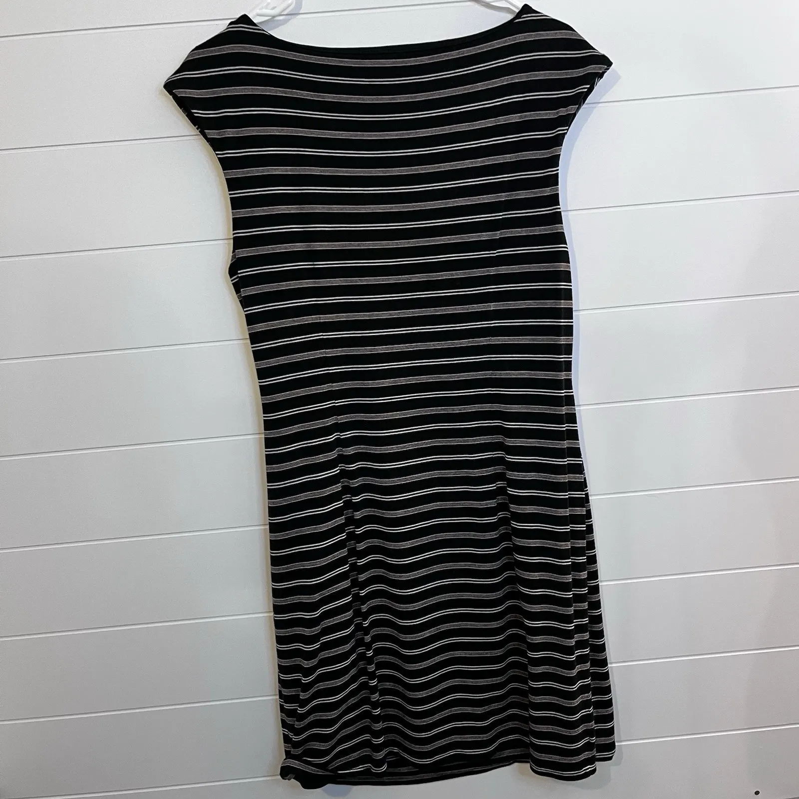 LOFT Ann Taylor Striped Dress Women Sz LP Sleeveless Lined Black Grey Stripe - Image 10