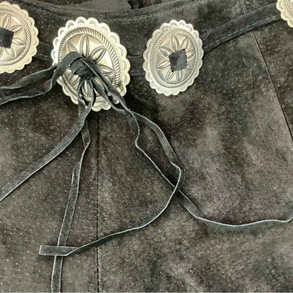 Vintage frontier collection suede black cowgirl fringe skirt embellished size 11 - Image 12