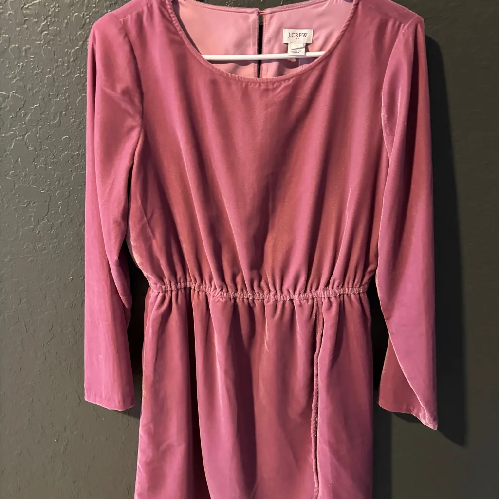 J. Crew Long Tulip Hem Velvet Pink Dress - Image 3