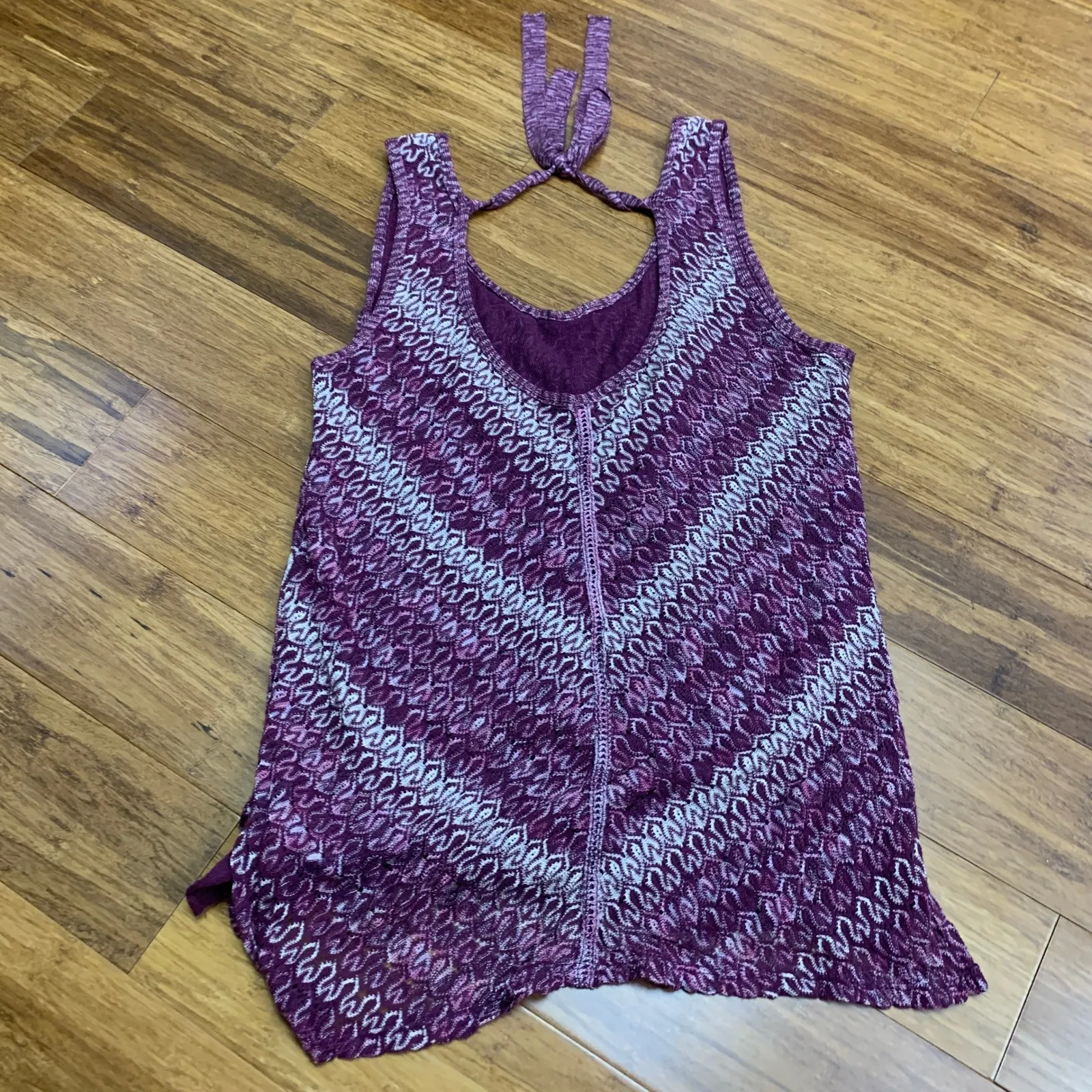 White House Black Market Purple Chevron Knit Tie Back Tank Top XS‎ Side Slits - Image 3