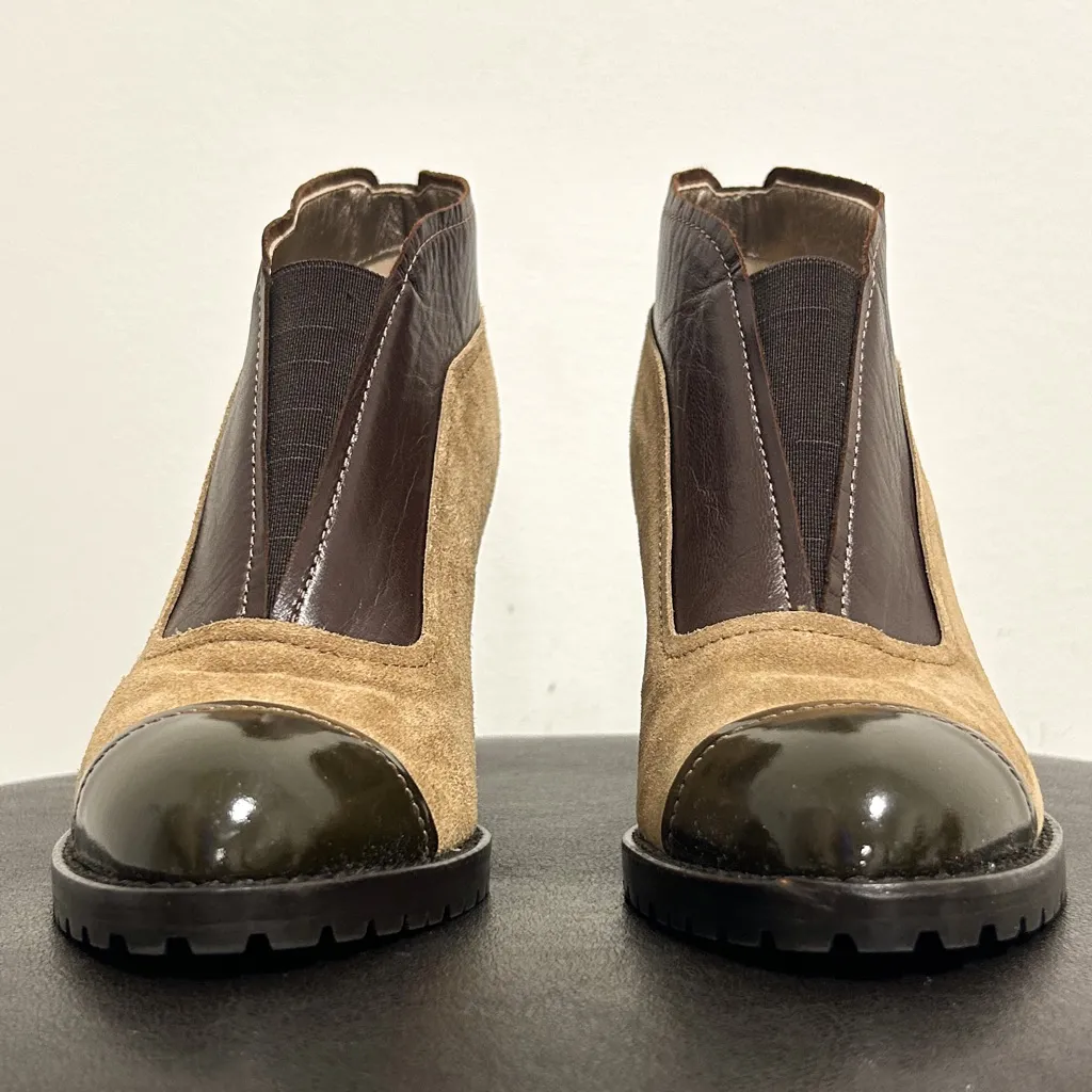 Dana Davis Tan Brown Suede Leather Ella Ankle Boot Pull On Heel 7.5 B *No Box* - Image 4