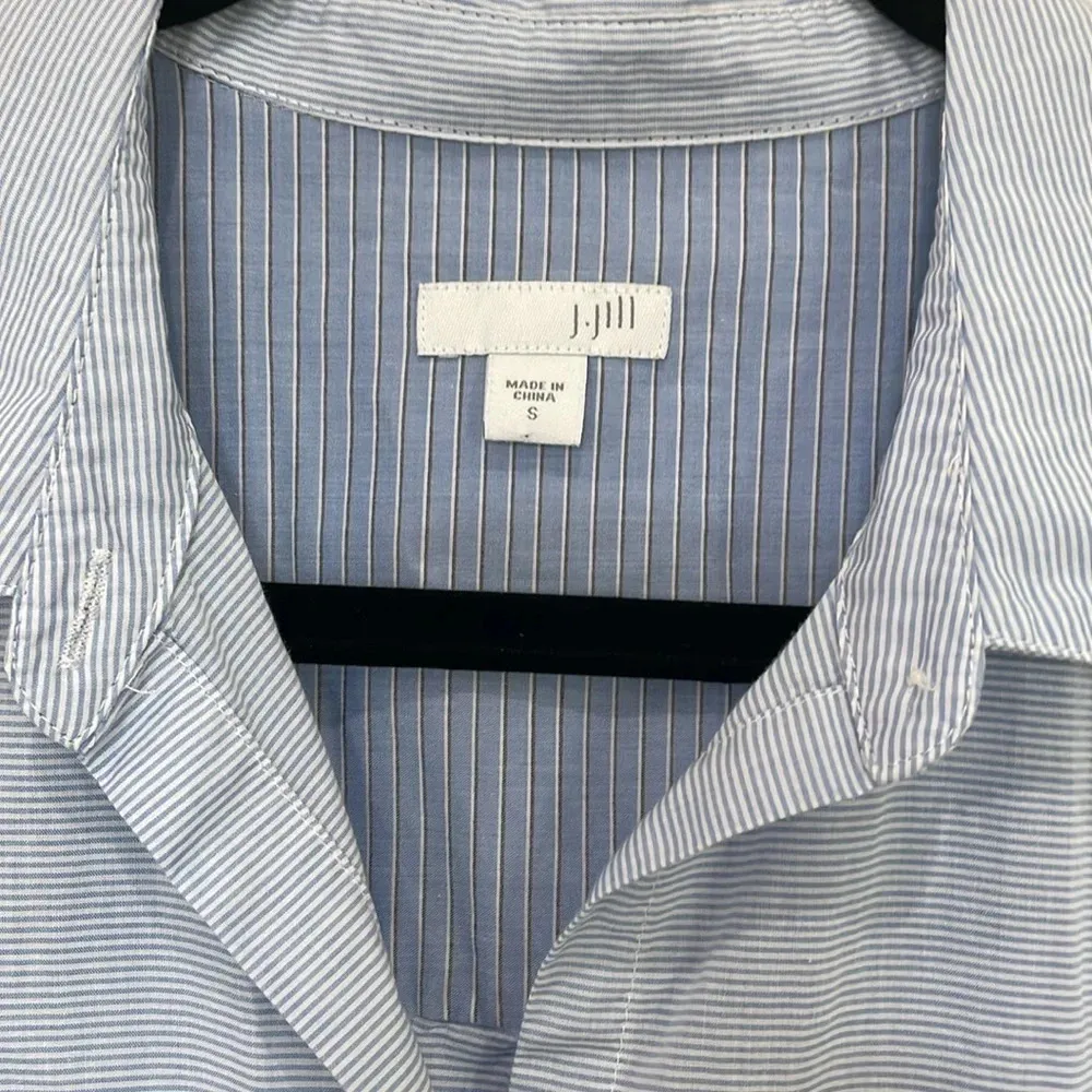 J.Jill Mixed Striped Button Down Tunic Blue White Colorblock 100% Cotton Small - Image 2