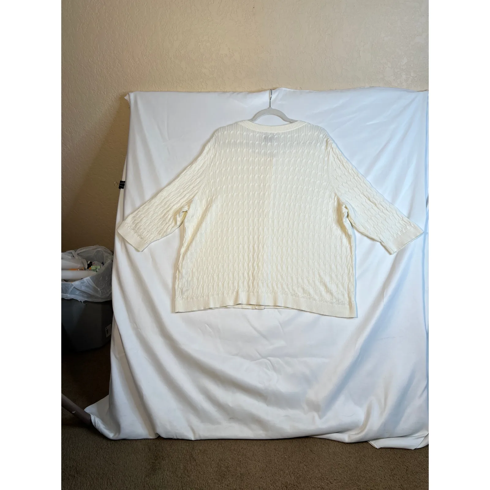 Lands End size 3X cardigan cream CableNet button up 3/4 sleeve career basics - Image 2