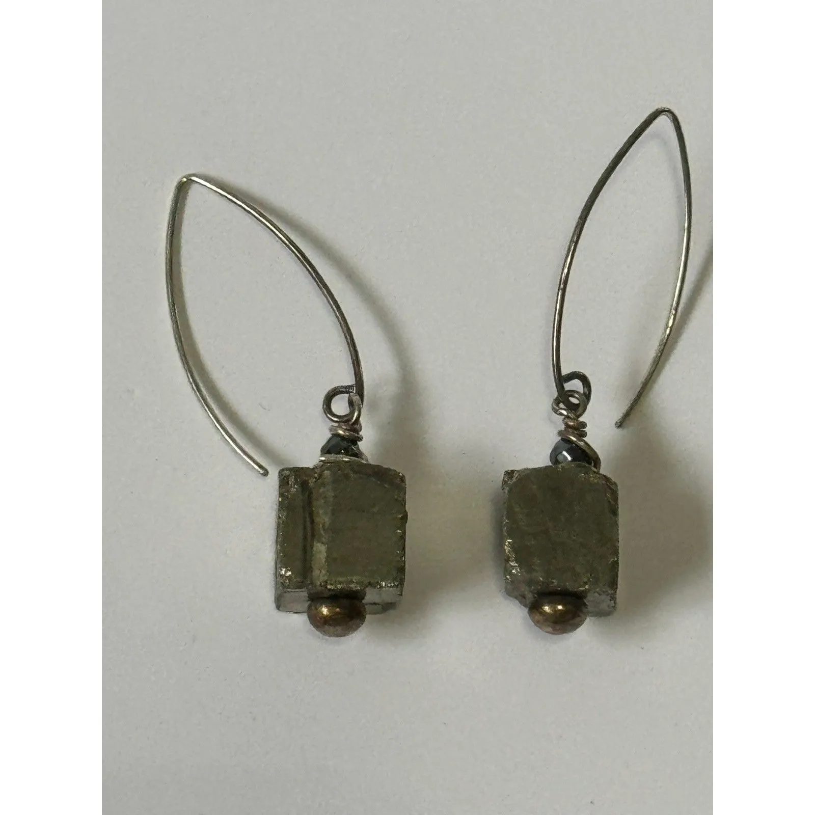 Earrings Pyrite Cube Raw Stone Wire Threader Grunge Natural Organic Silver - Image 7