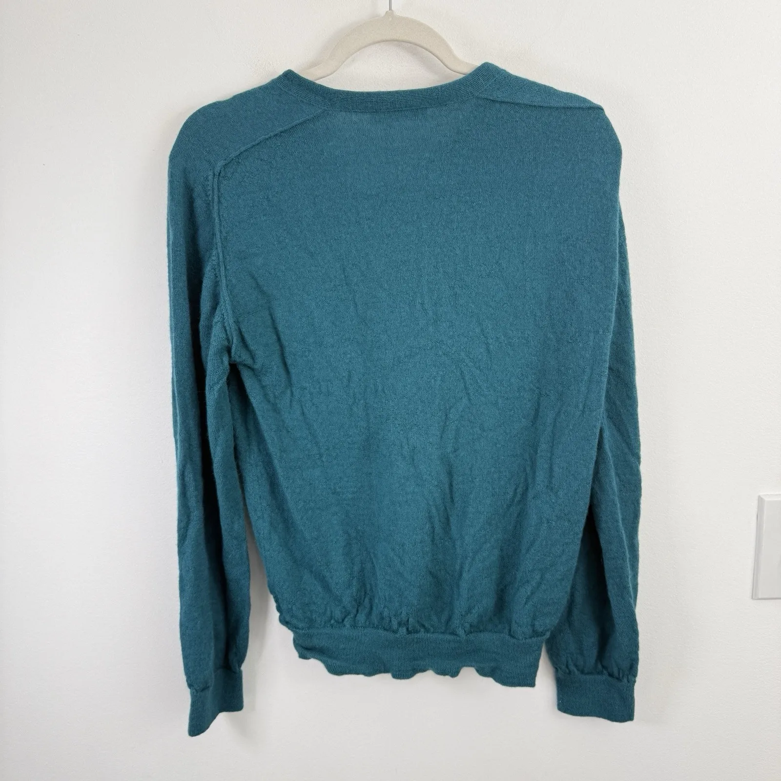 SOL 100% Baby Alpaca Sweater Teal Green Knit Pullover Peru Womens Medium Blue - Image 6