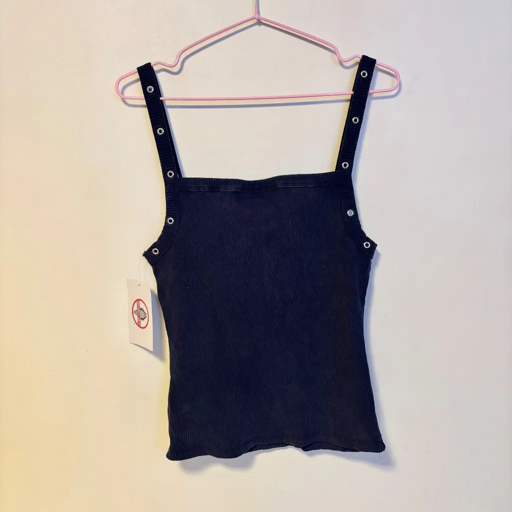 Shelby Mustang Graphic Tank Top Grommet Snap Accents Navy Blue Womens Size Large - Image 4