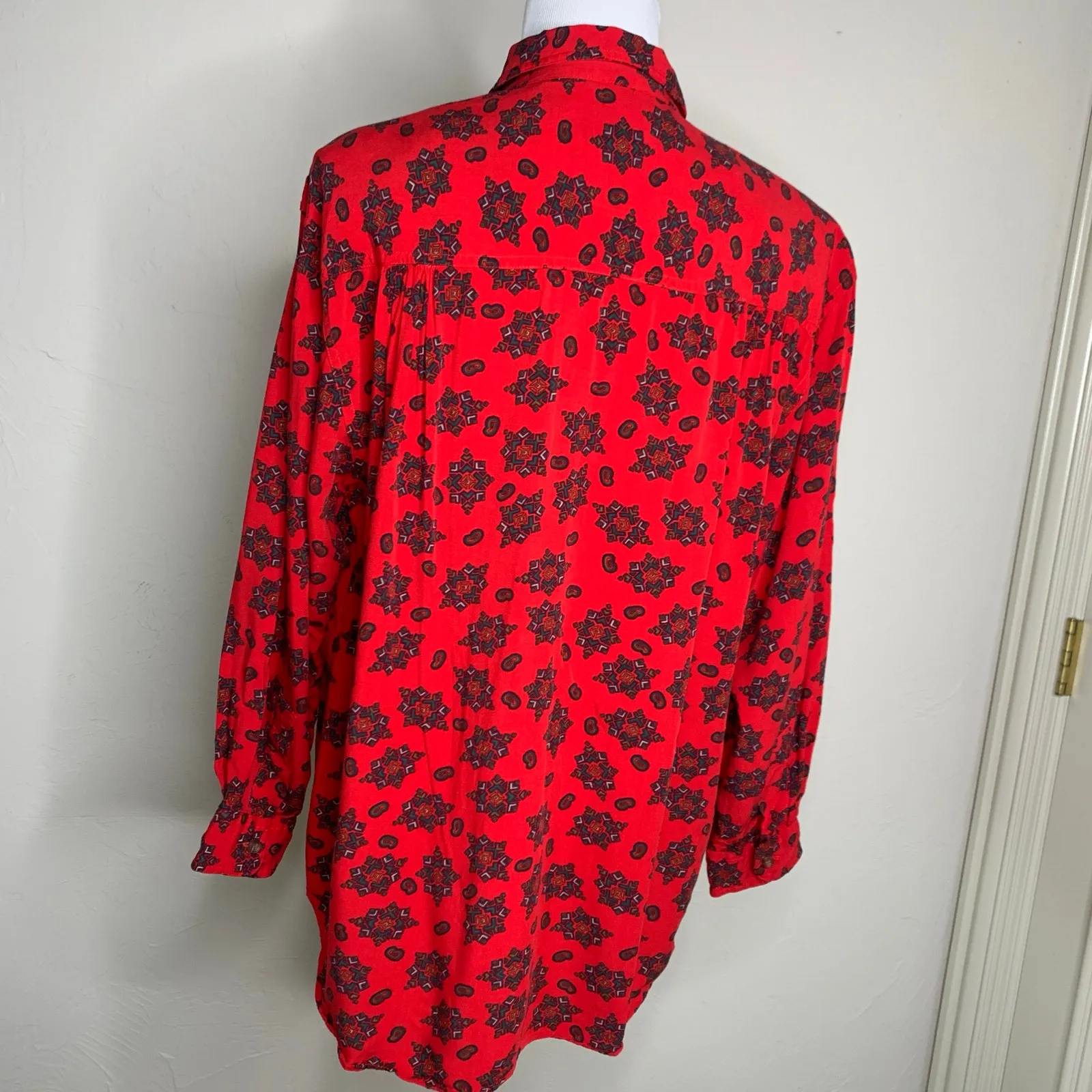 Vintage Huntington Ridge Red Paisley Southwest Print Blouse Sz Large - Image 2