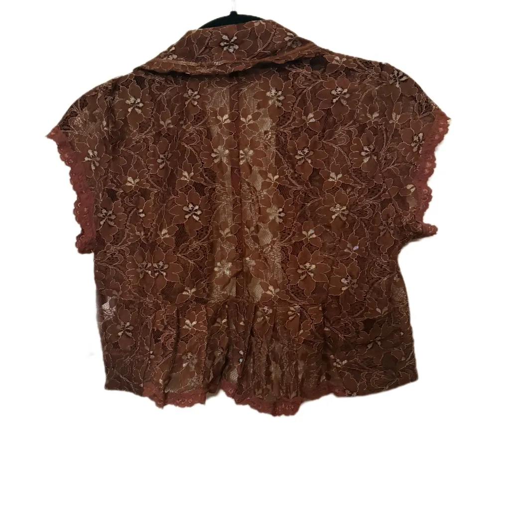 Y2K Floral Lace Women Bolero Brown Size M - Image 2