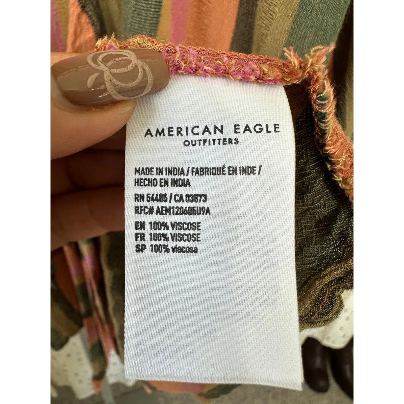 American Eagle Tie Front Fall Stripe Long Flutter Sleeves Blouse Top XXL - Image 4