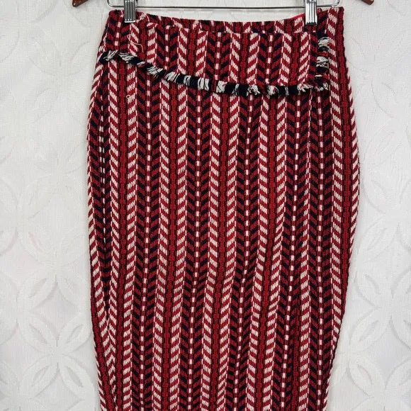 Eva Franco Red Blue White Geometric Print Wool Poly Blend Pencil Skirt With Slit Size 2 - Image 8
