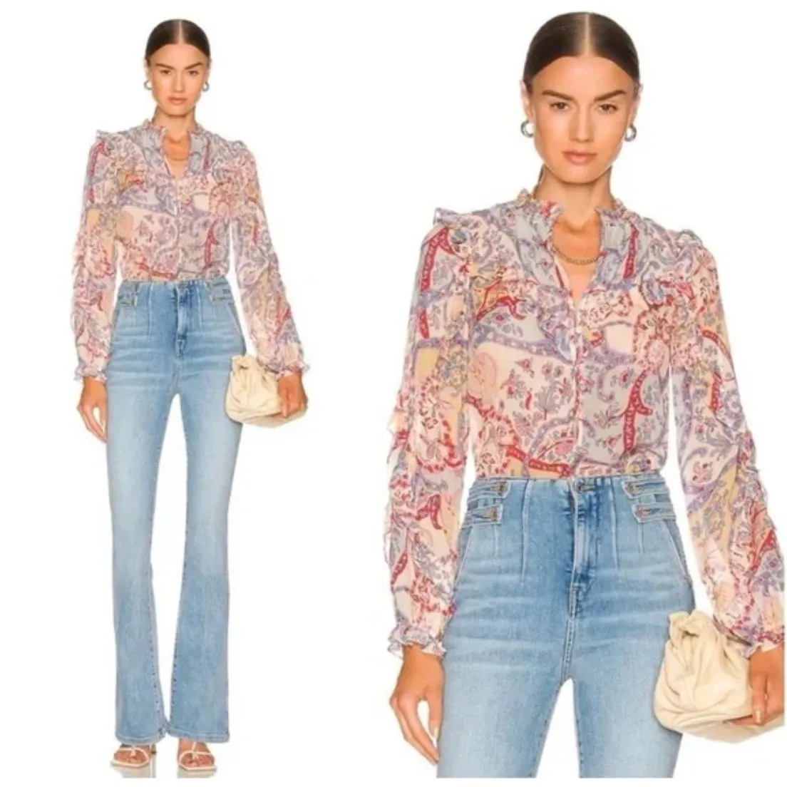 Veronica Beard Andri Paisley Georgette Blouse in Multicolor Paisley Print - Image 2
