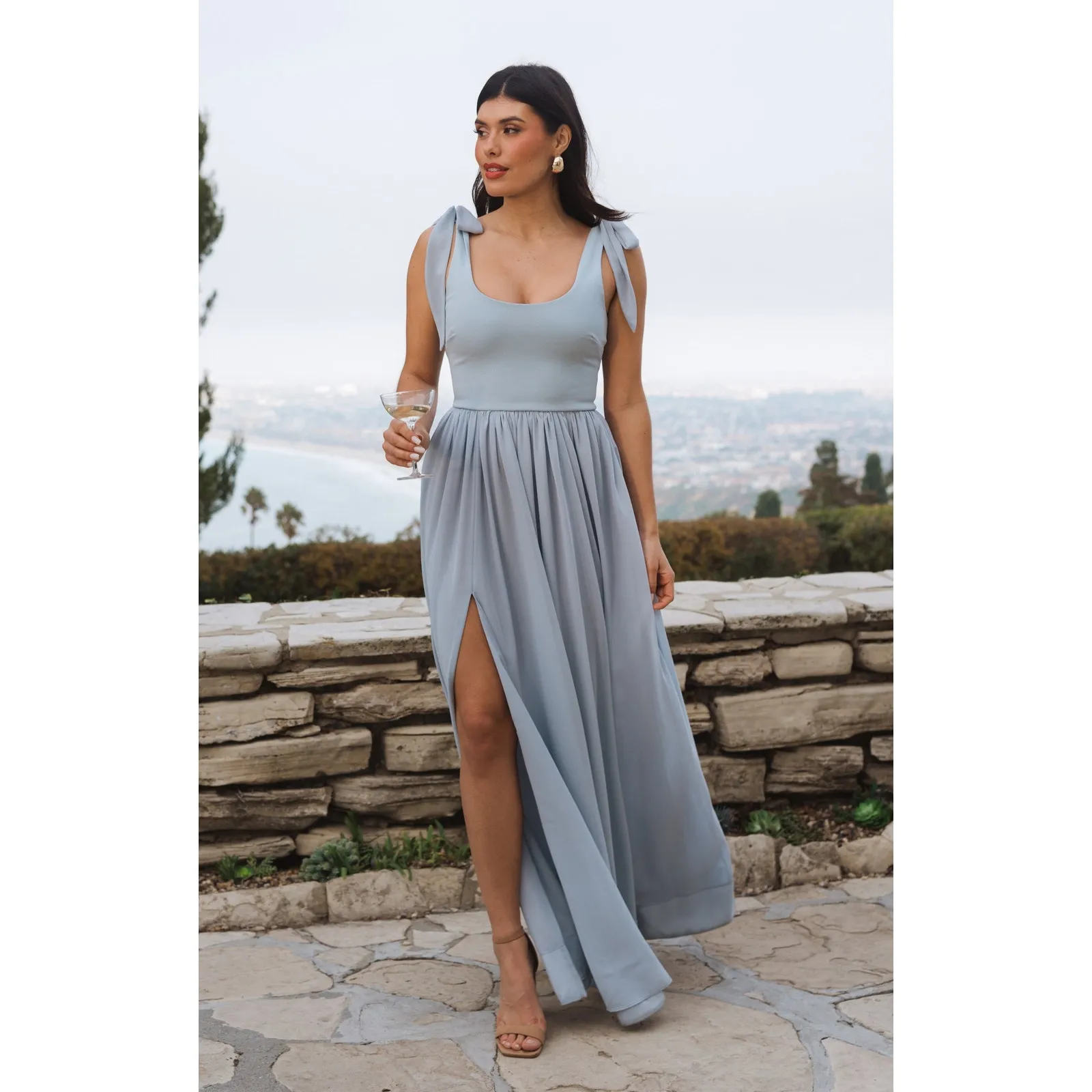 Show Me Your Mumu Harper Maxi Dress in Steel Blue Chiffon M - Image 3