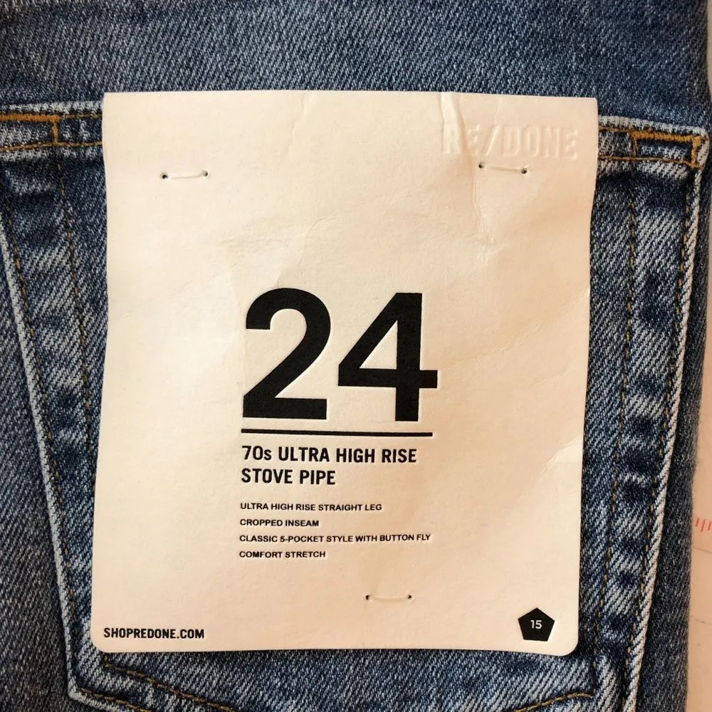 RE/DONE Womens Jeans 70s Ultra High Rise Stove Pipe Vintage Indigo Destroy 24 - Image 6