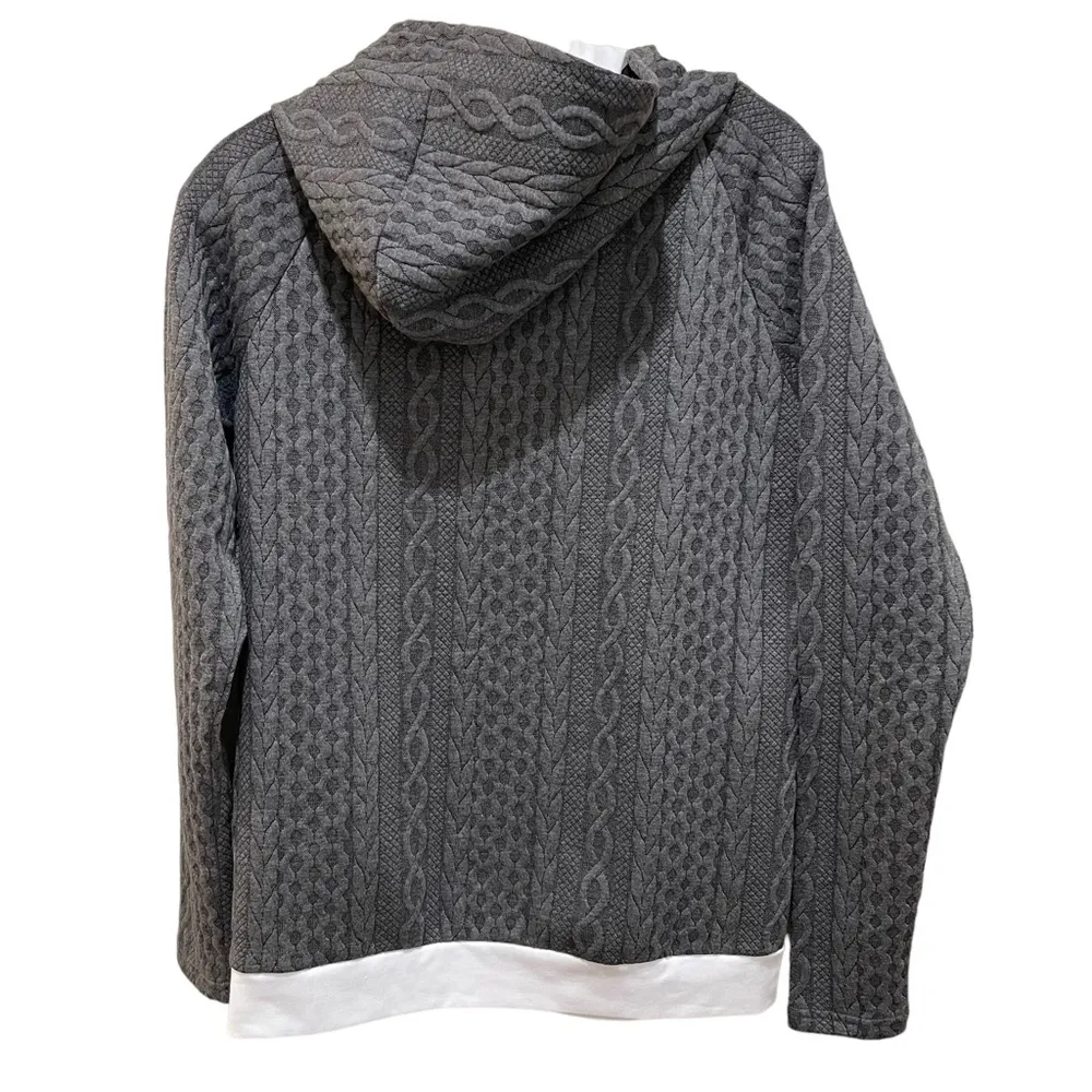 andthewhy Textured Knit Double Layered Hoodie Sweatshirt Grey White Size Small - Image 5