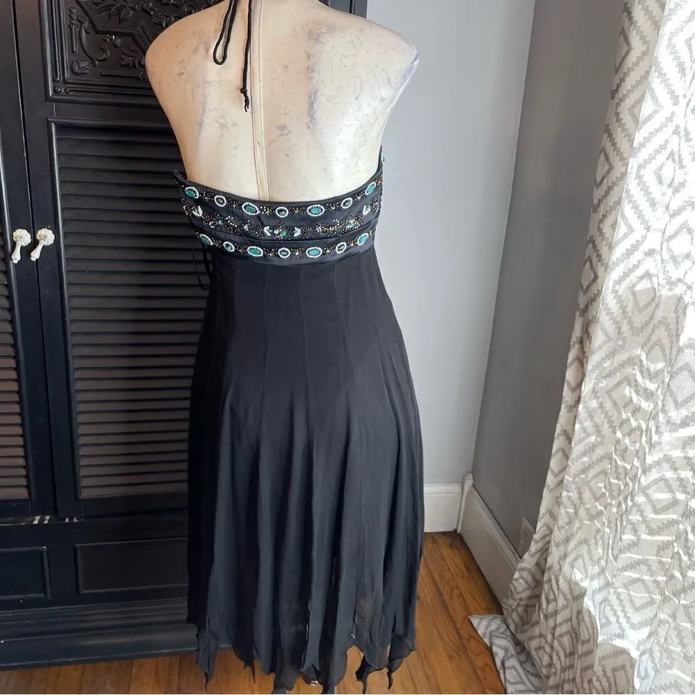 Sue Wong Silk Beaded Laced Embellished Fairy Goth‎ Y2K Slip Dress 0 - Image 4