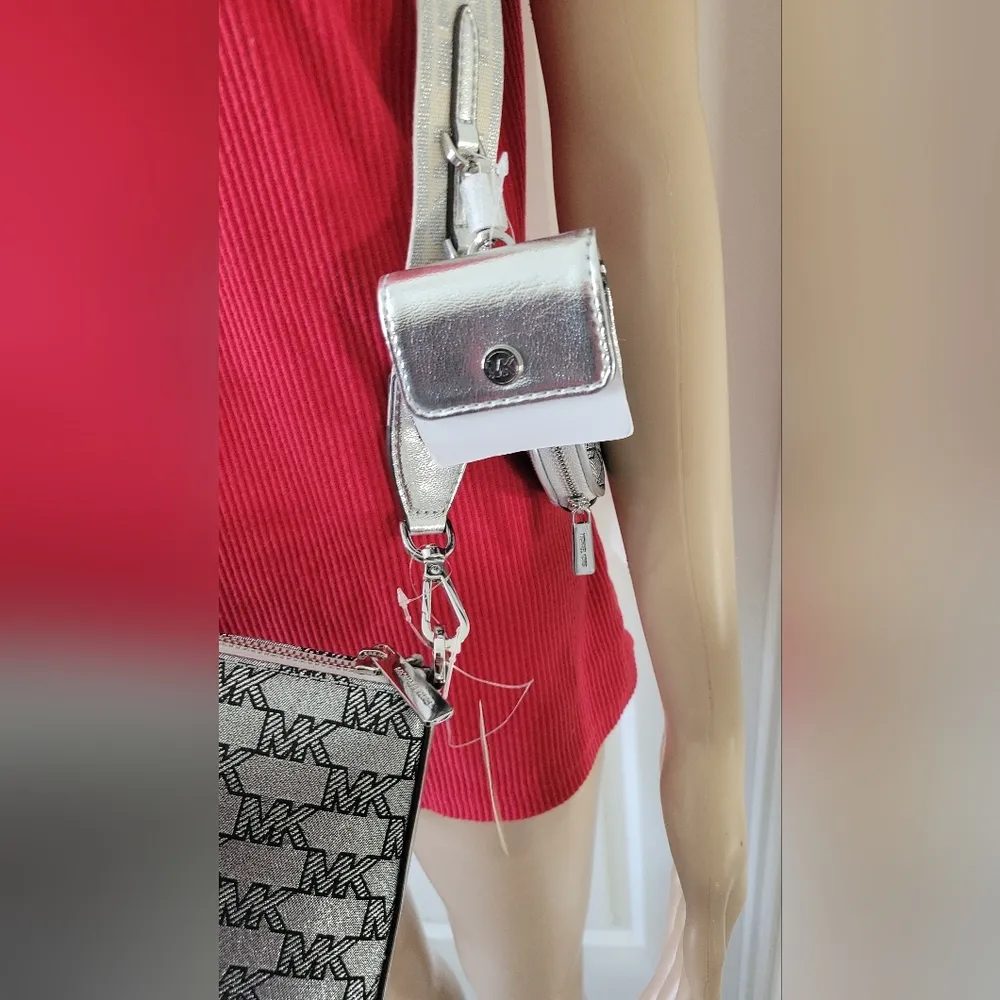 NWT Jet Set Metallic Logo Jacquard Crossbody Bag with Case for Apple Airpods Pro - Image 8