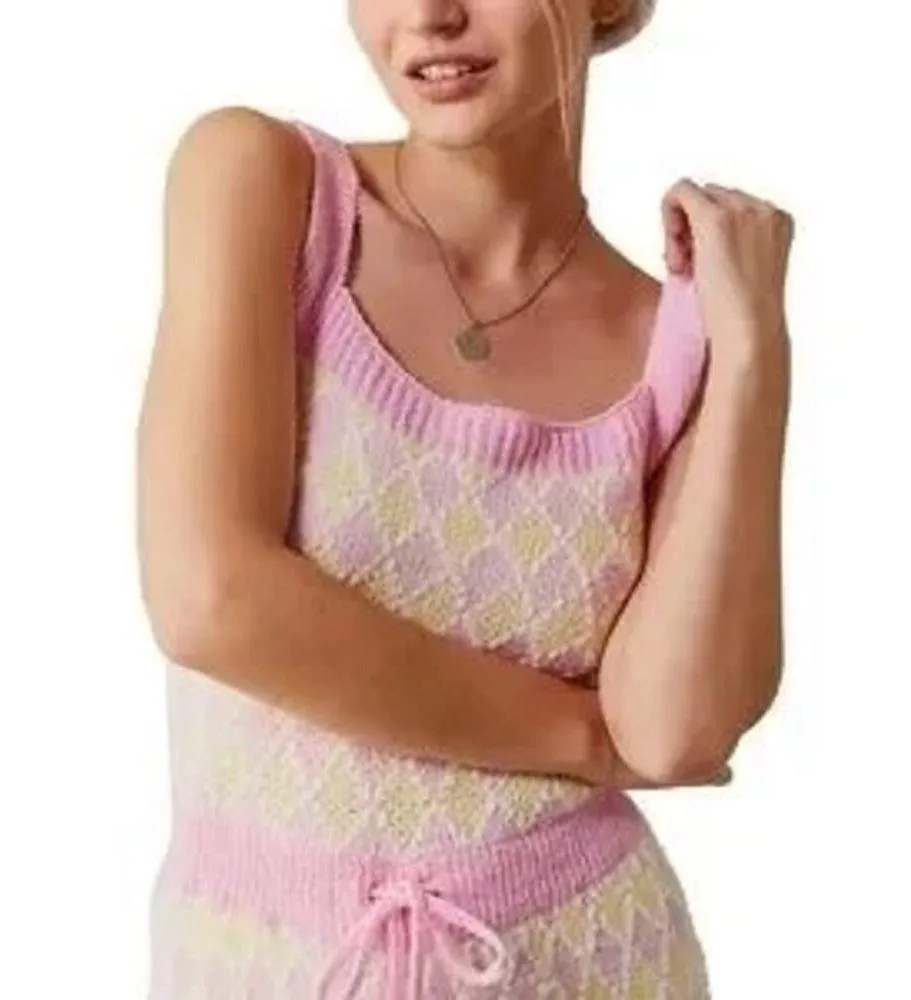 NEW Free People Dream Diamonds Boucle Soft Romper Pink Combo Lg Barbiecore Twee - Image 3