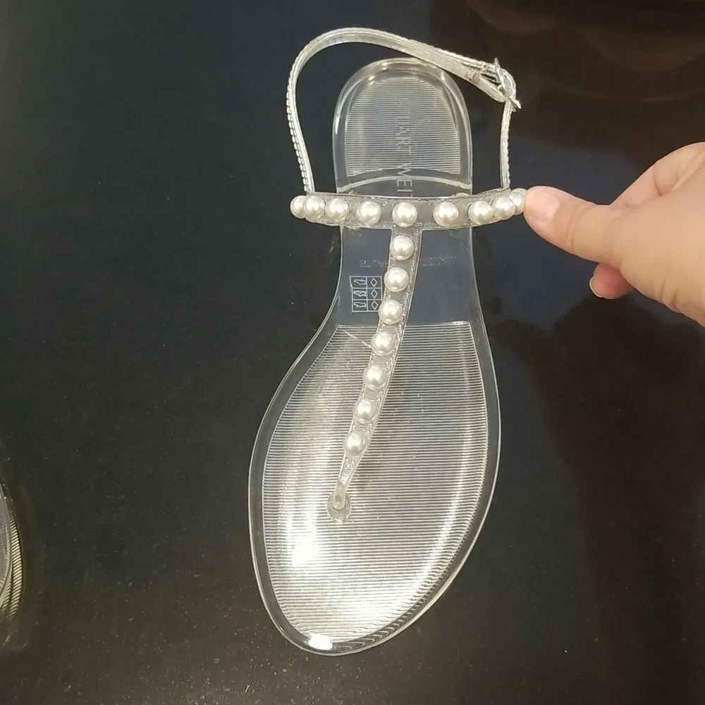 💕STUART WEITZMAN💕 Goldie Jelly Sandal Thong ~ Clear Pearl Embellishments 12 - Image 11