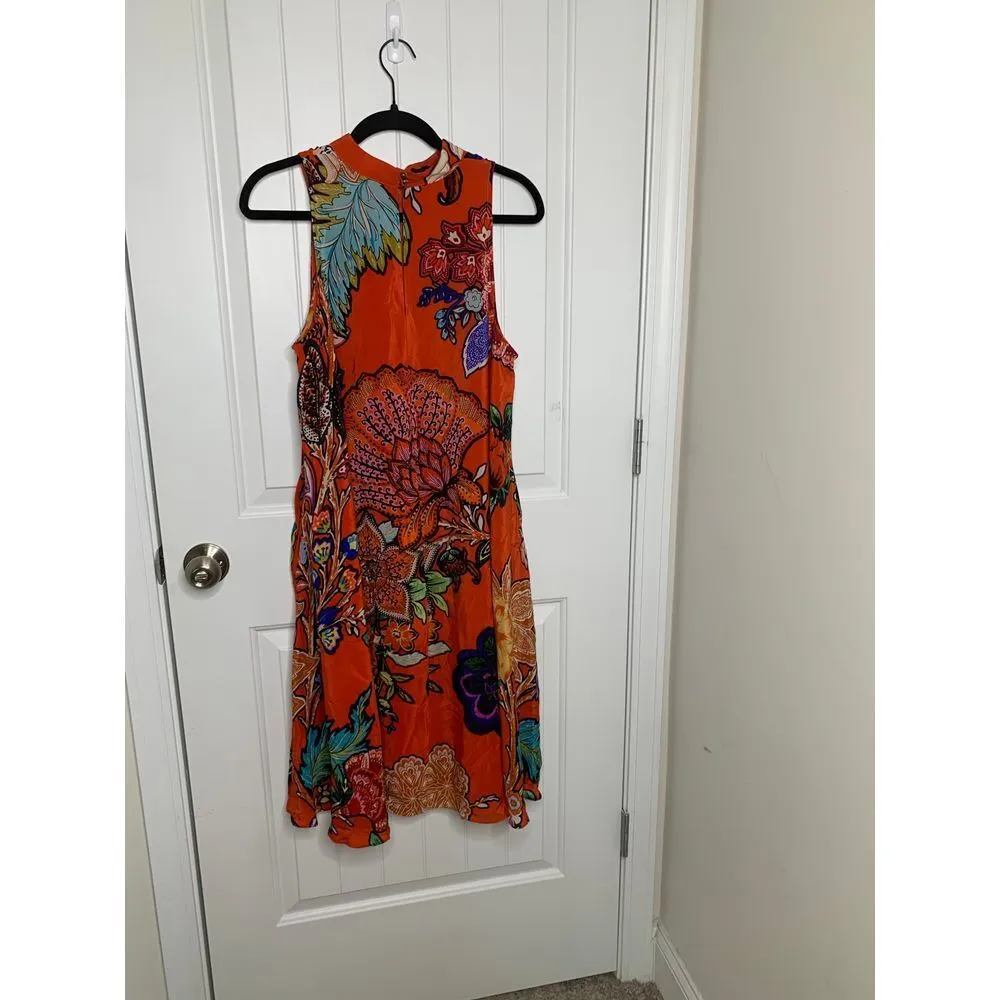 Anthropologie Maeve Orange Floral Boho swing Dress Summer Vacation Tropical sz S - Image 4