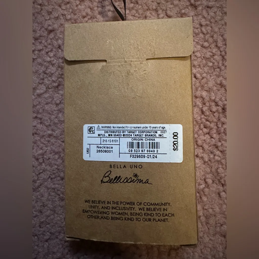 NIB Bella Uno Bellissima Earth Genuine Quartz 14k Gold Dipped 16”+3” Extender - Image 2