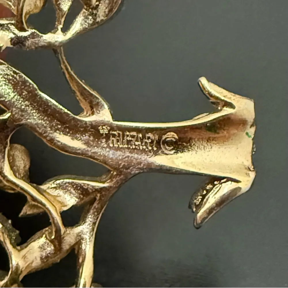 Vintage TRIFARI A Phillippe Tree Of Life Partridge Bird in Pear Tree Enamel Pin - Image 10