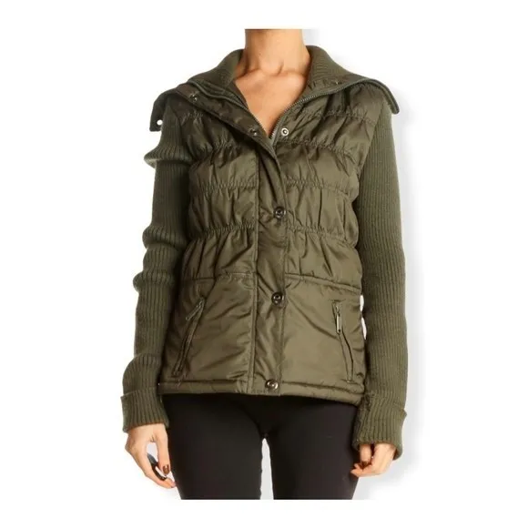 Jou Jou Olive Green Full Zip Puffer Quilted Jacket - Image 20