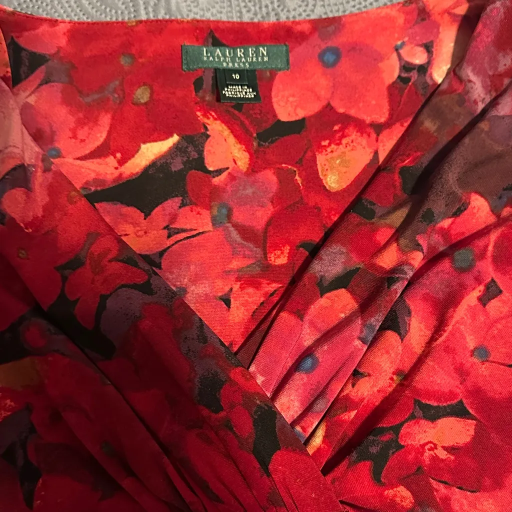 Ralph Lauren Red and Black Floral Midi Dress - Image 5