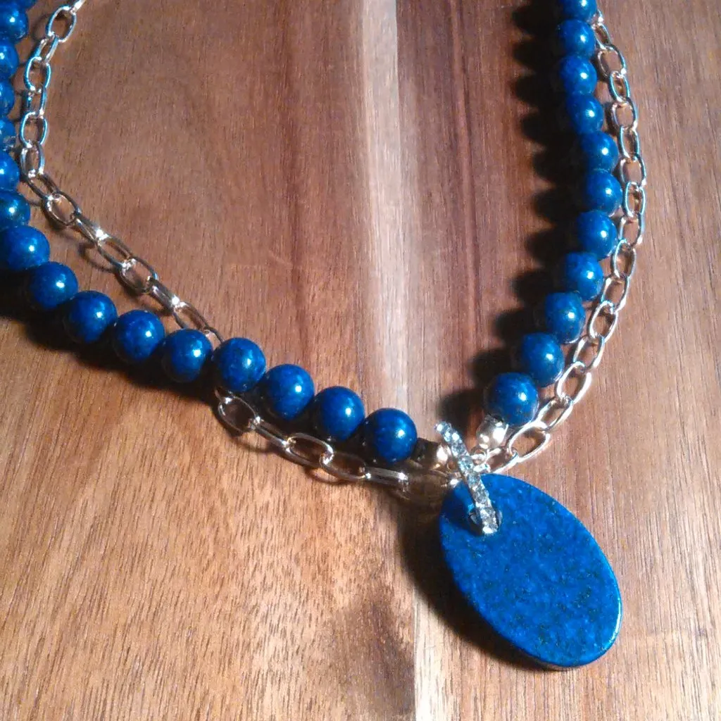 Lapis Lazuli and White Austrian Crystal Beaded Necklace - Image 4