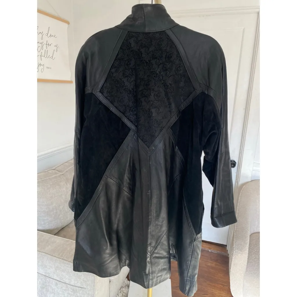 Vintage Global Identity G III Leather Coat Lace Panel Y2K Parisian Quiet Luxury Black Size M - Image 4