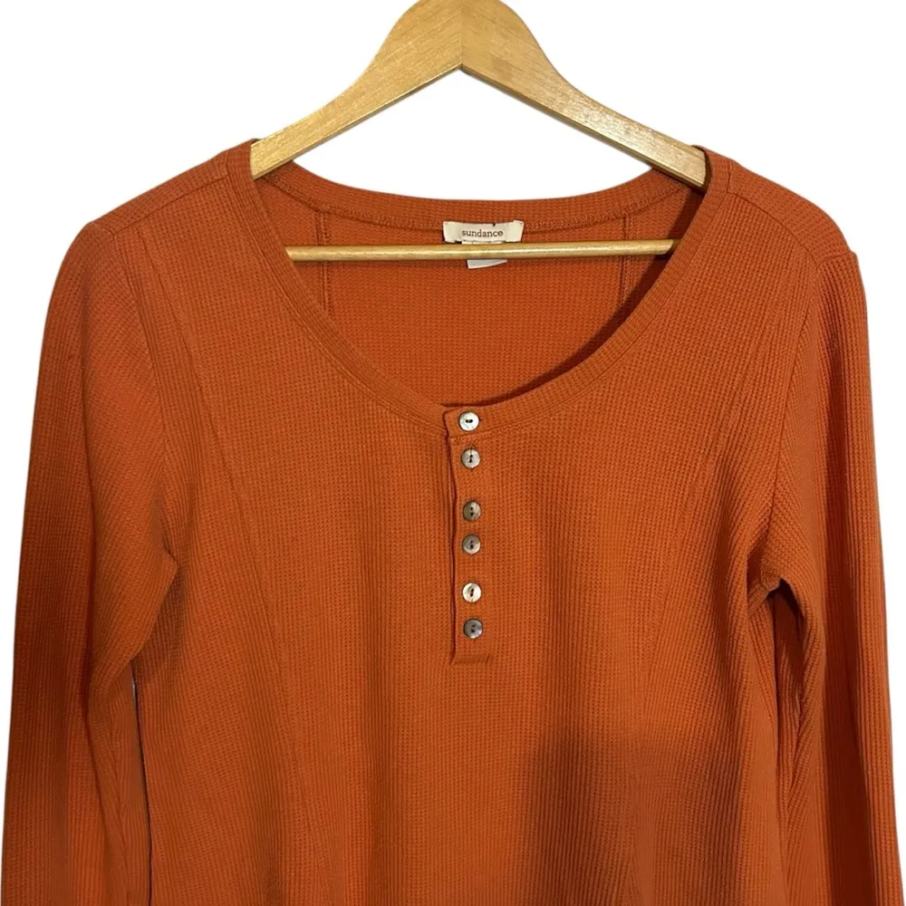 SUNDANCE Orange Waffle Thermal Long Sleeve Henley Tee‎ Layering Casual Medium - Image 3