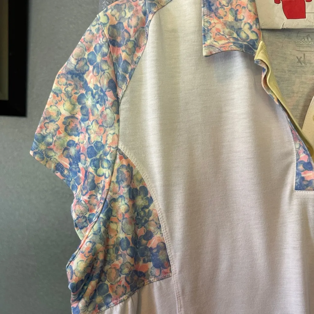 Adidas Women's Floral Sleeve Polo Shirt - Gray and Multicolor - Image 2